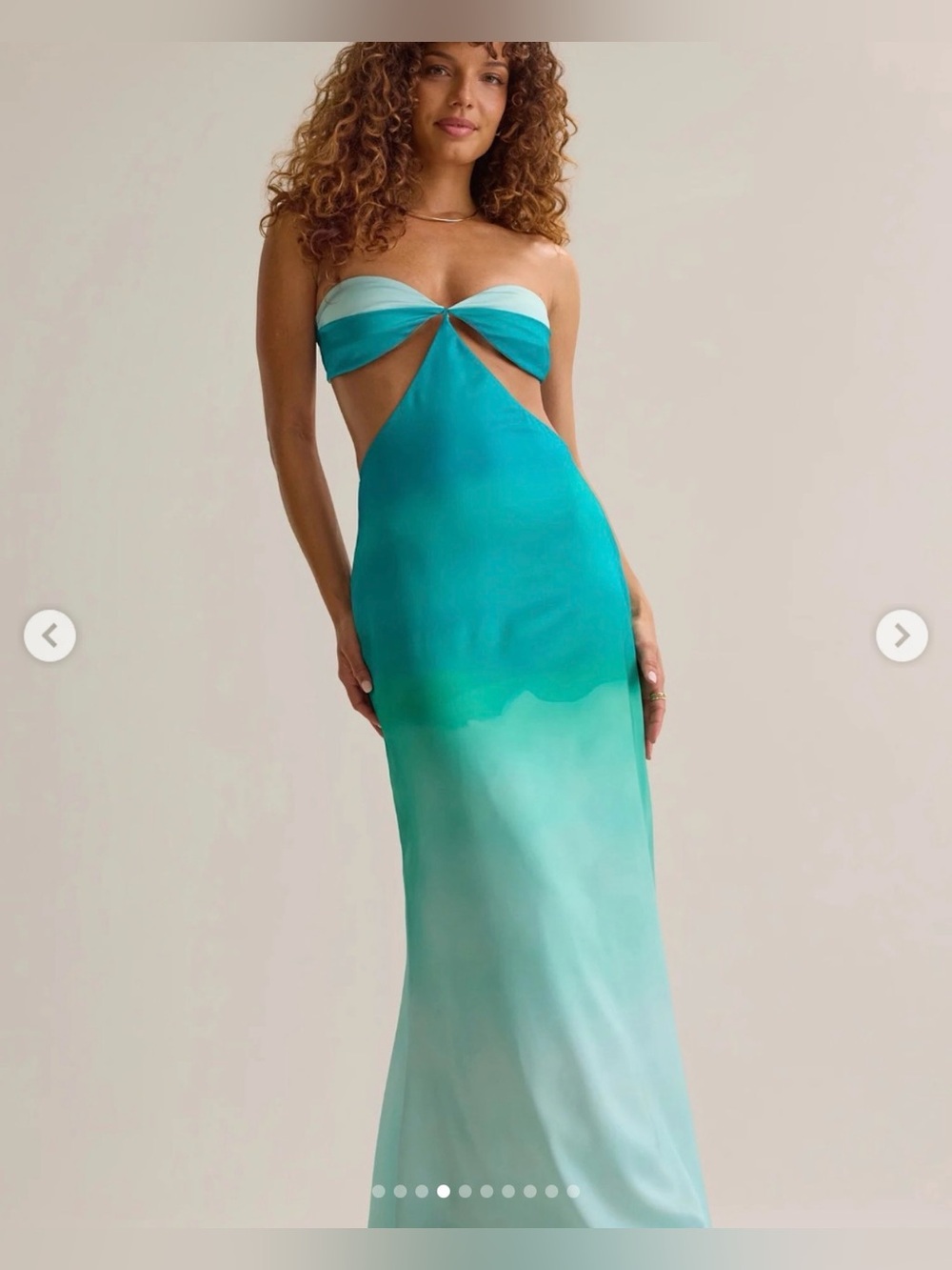 Altar'd State Teal to Mint Ombre Strapless Cutout Maxi Dress